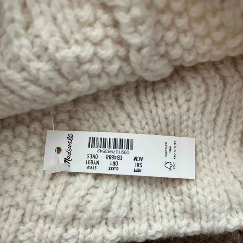 Madewell Bobble Stitch Beanie Antique Cream 100% Wool Cable Knit NWT